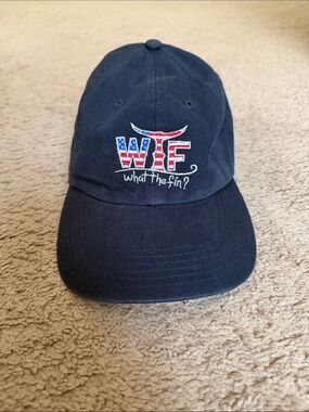 What The Fin? Navy Baseball Hat with American Flag Accent